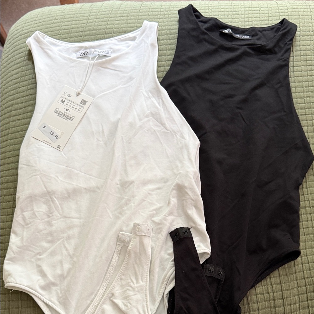 Zara Women's Dual Pack Black and White Bodysuits